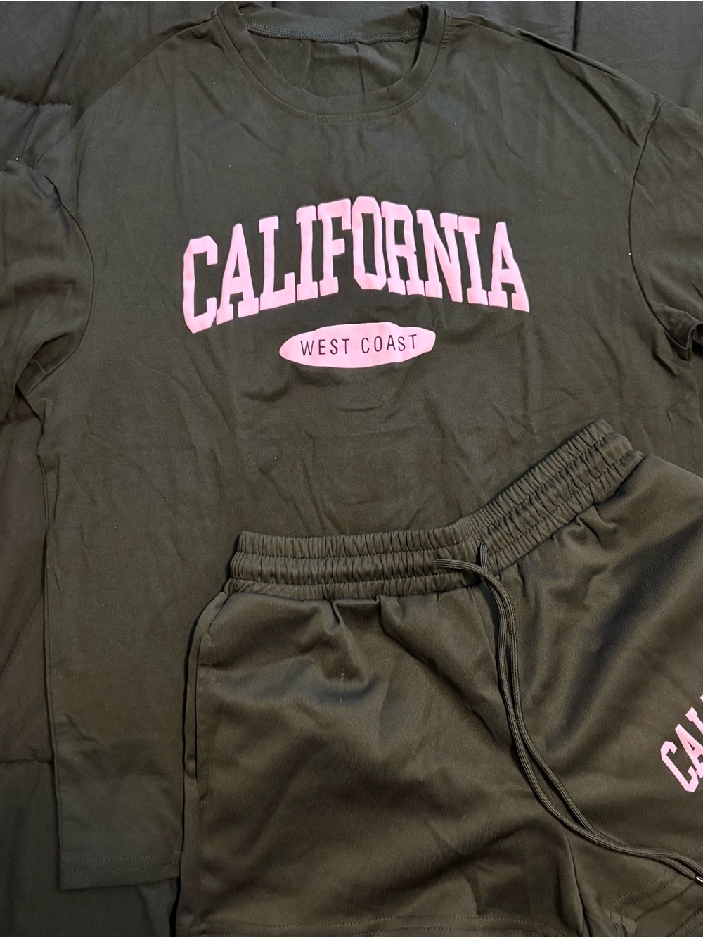 California West Coast Graphic Sweatshirt and Shorts Set - Black with Pink Print